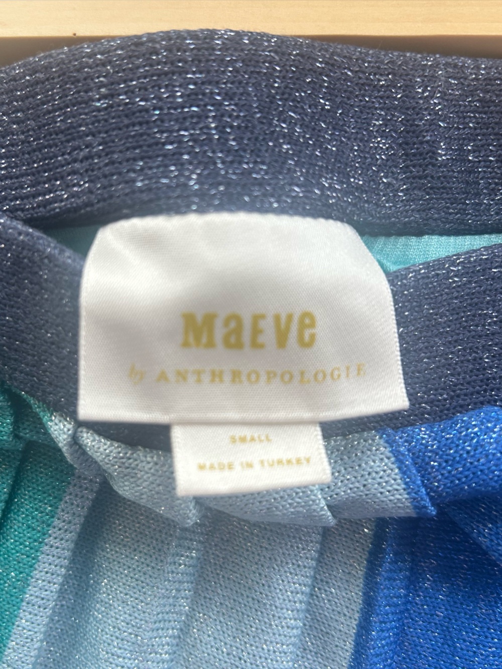 Anthropologie Maeve Colorblock Blue Metallic Shimmer Pleated Midi Skirt - Picture 5 of 5